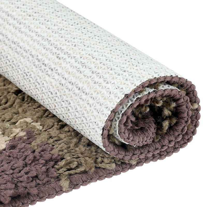 Bath Mat Floral Check Washable Bathroom Rug 20x32 Brown - Variation 2