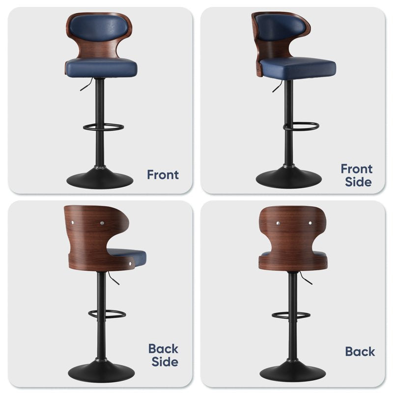 Swivel Bar Stools Set of 2 - Blue Wooden Kitchen Chairs