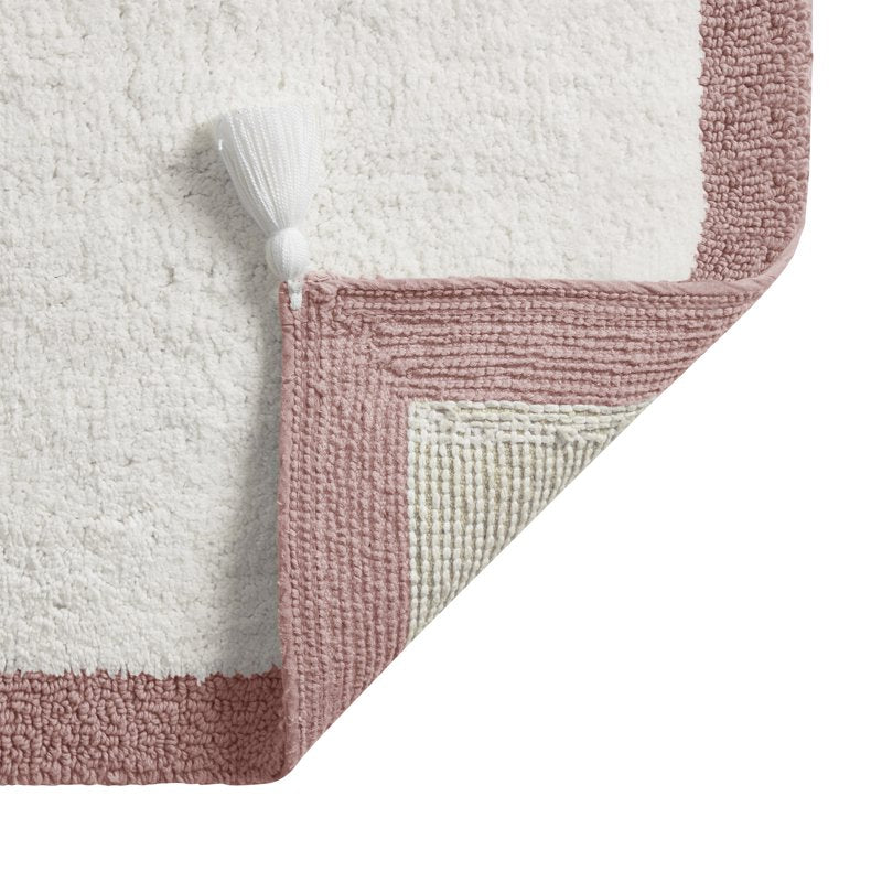 Cotton Bath Rug with Rose Pink Border & Tassels - 20 x 30 Inches