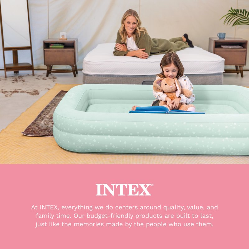 Kids Travel Air Mattress with Raised Sides & Hand Pump - Portable Inflatable Bed