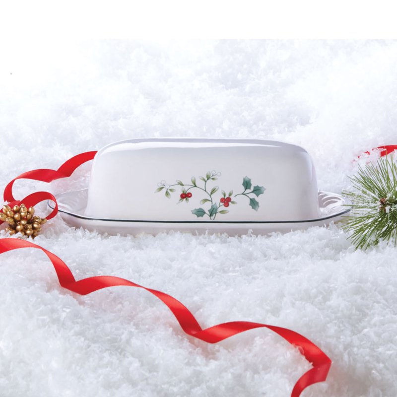 Winterberry Covered Butter Dish - Holiday Stoneware