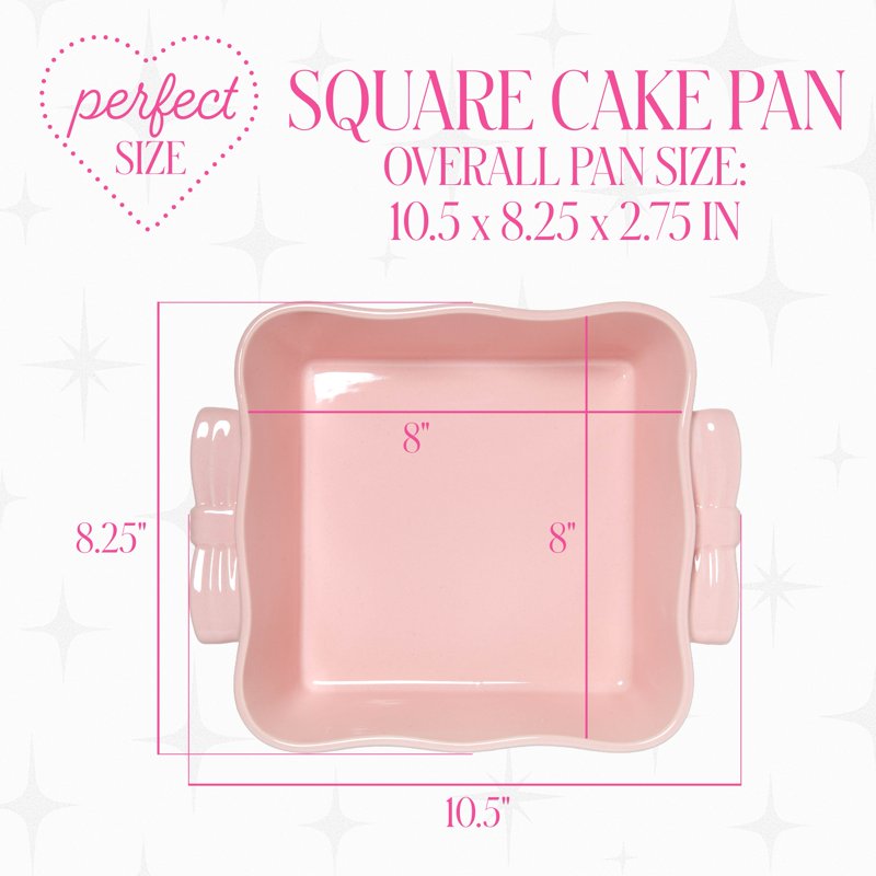 Ceramic Square Baking Dish - 8x8, Oven & Microwave Safe, Pink with Bow Handles