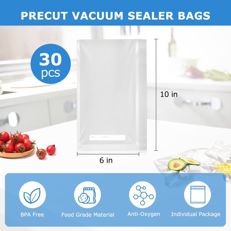 Pint Vacuum Sealer Bags - 6 x 10 in, 30 Count, BPA-Free, 2 Pack