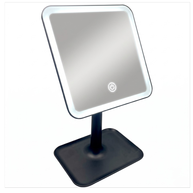 LED Vanity Makeup Mirror with 5X Magnification and Storage Tray - Black