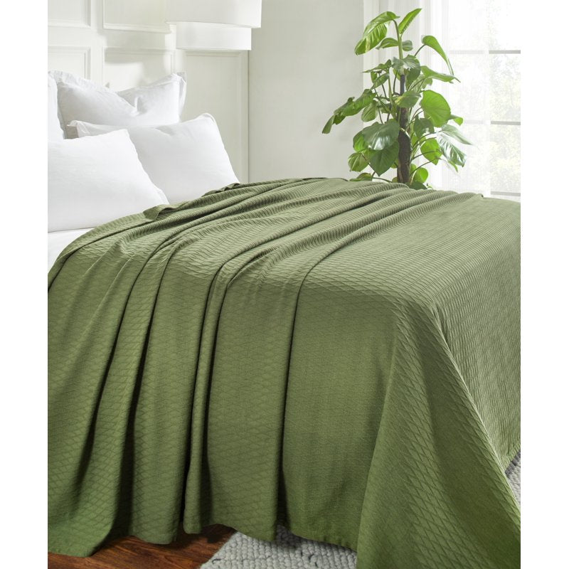 All-Season Cotton Bed Blanket - California King, Forest Green
