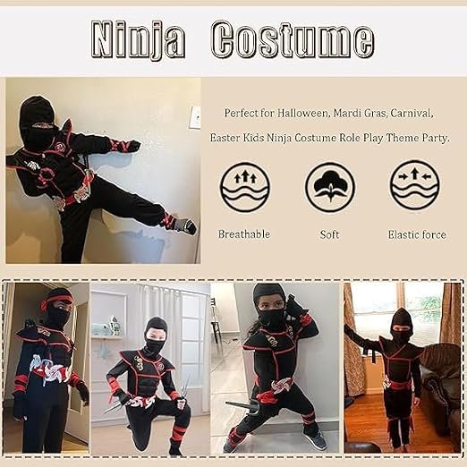 Kids Ninja Costume Set with Accessories - Black, Size L