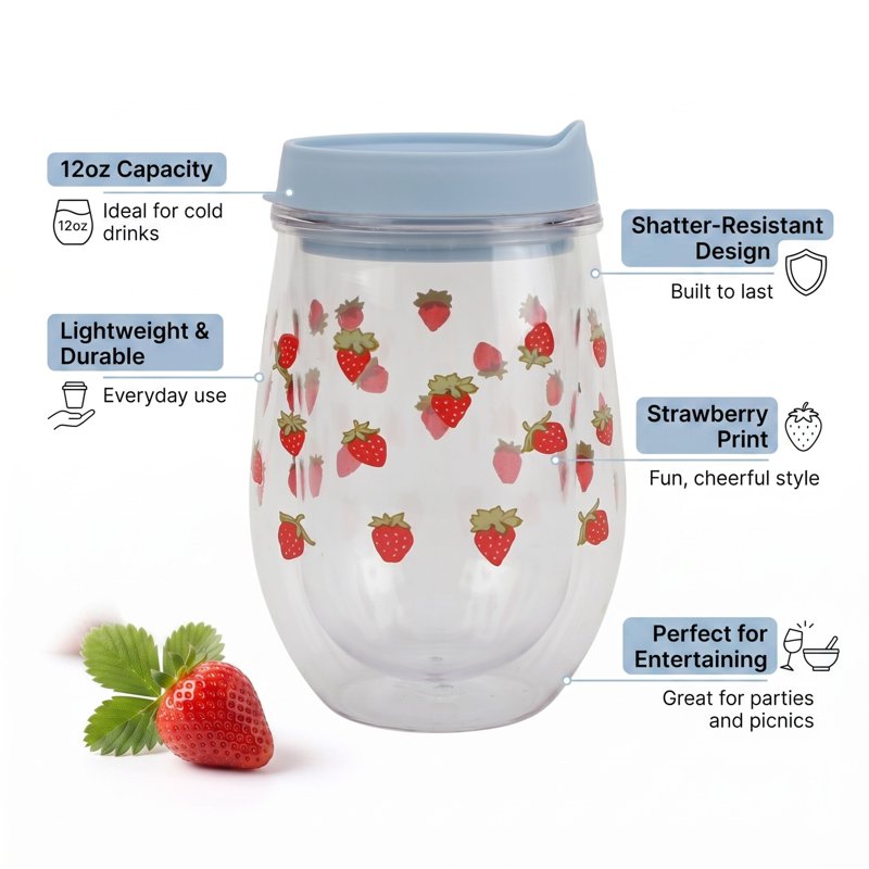 12oz Printed Wine Tumbler Set - Ciao Bella & Strawberry