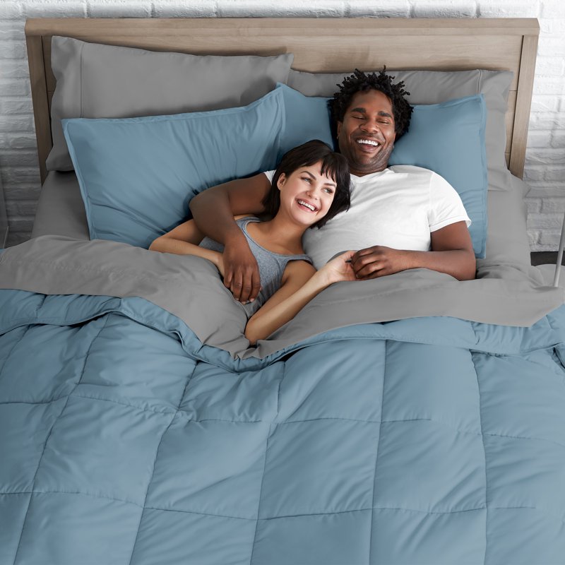 Bare Home Microfiber Bed in a Bag Set - Full XL Coronet Blue & Light Gray