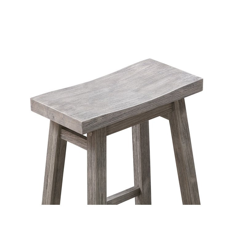 24-Inch Backless Saddle Wood Counter Stool - Storm Gray Wire-Brush