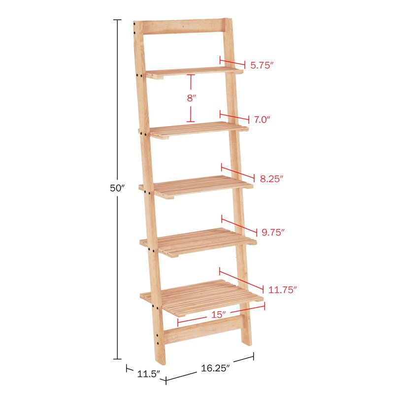 50-Inch Wooden Ladder Bookshelf with Rustic Oak Finish