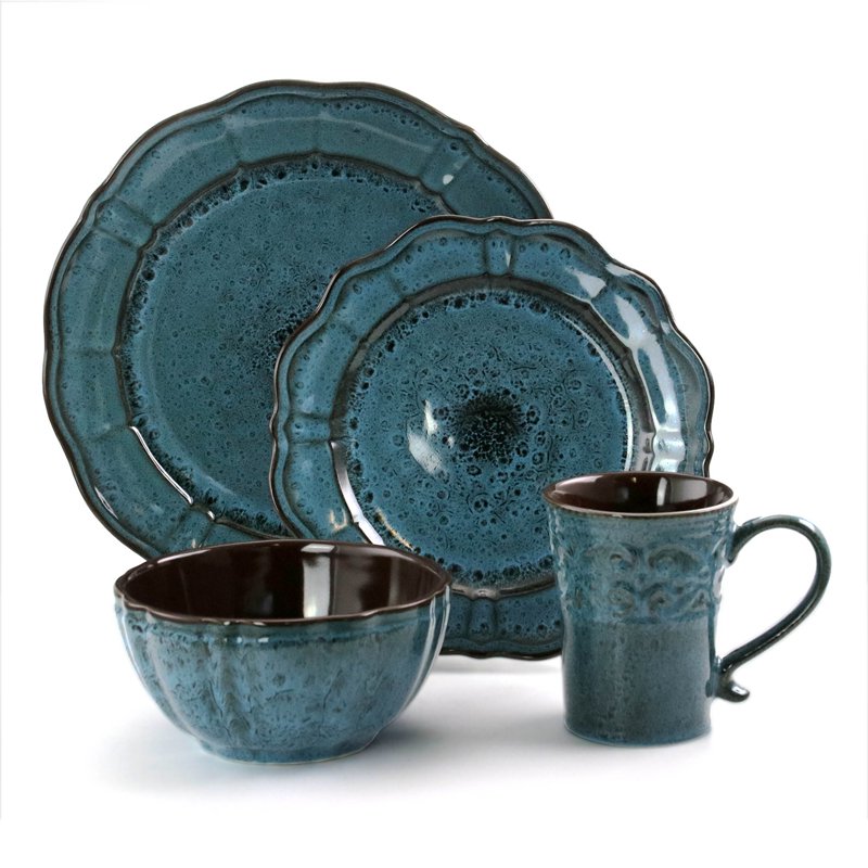16-Piece Round Stoneware Dinnerware Set - Blue