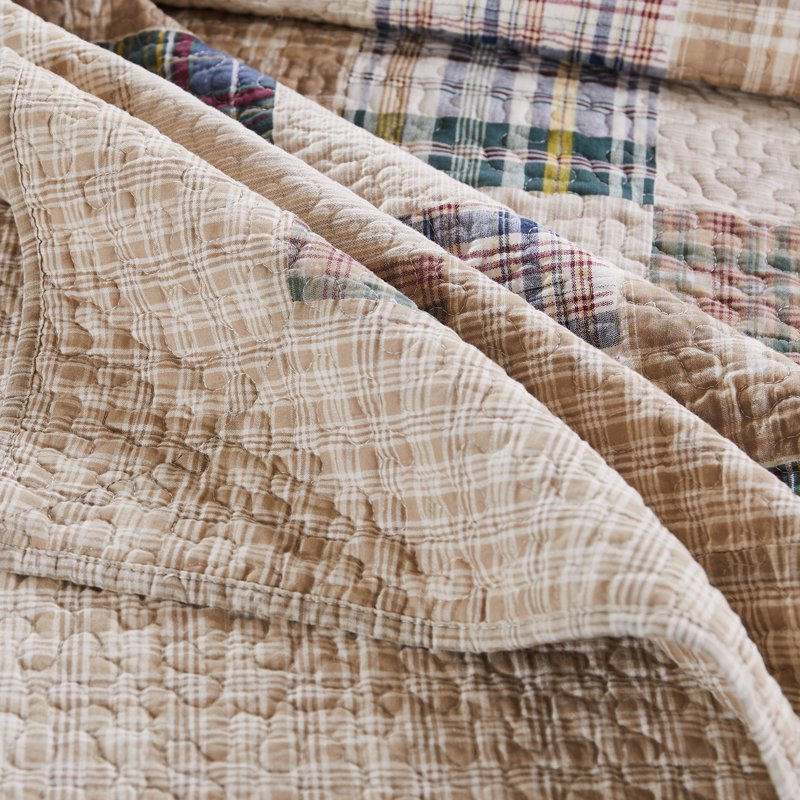 Reversible Cotton Throw Quilt 50x60 inch - Taupe, Oxford Collection