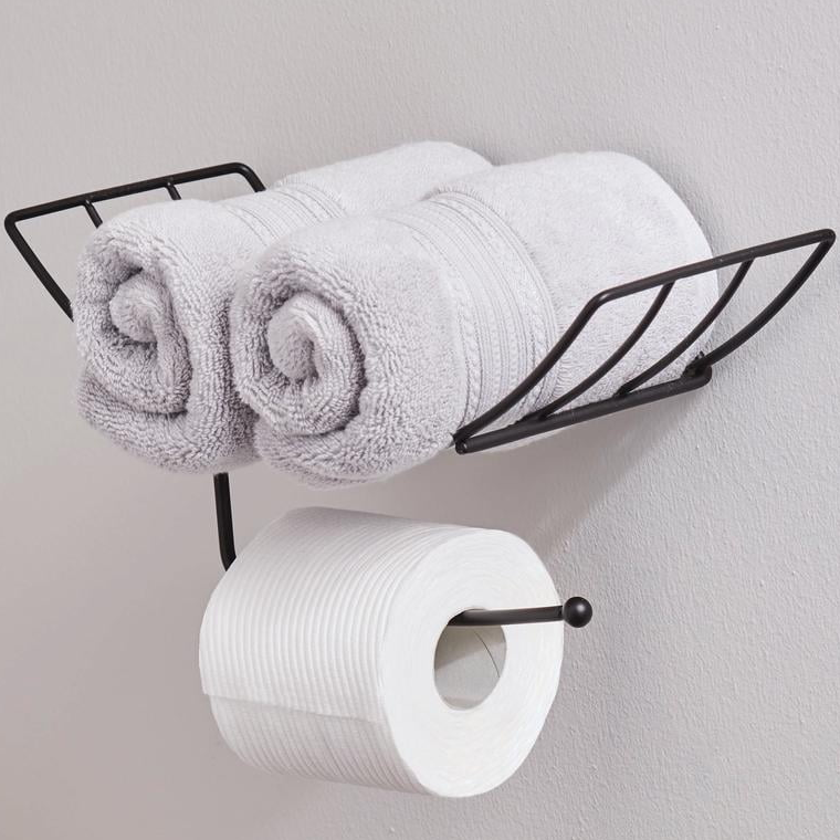 Wall-Mounted Toilet Paper Holder with Storage, Matte Black Bathroom Accessory