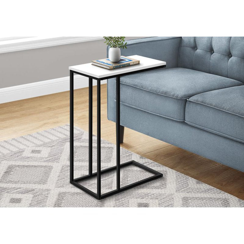 C-Shaped Accent Table - Modern White End Table with Metal Base