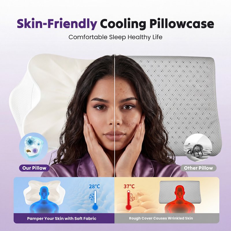 White Contour Memory Foam Pillow with Pillowcase - Ergonomic Neck Support for Side & Back Sleepers - Queen Size