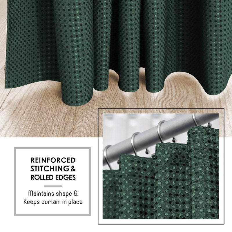 Hunter Green Waffle Shower Curtain - Heavy Duty 72x72 Inch Bathroom Fabric, Luxury Hotel Style, Single