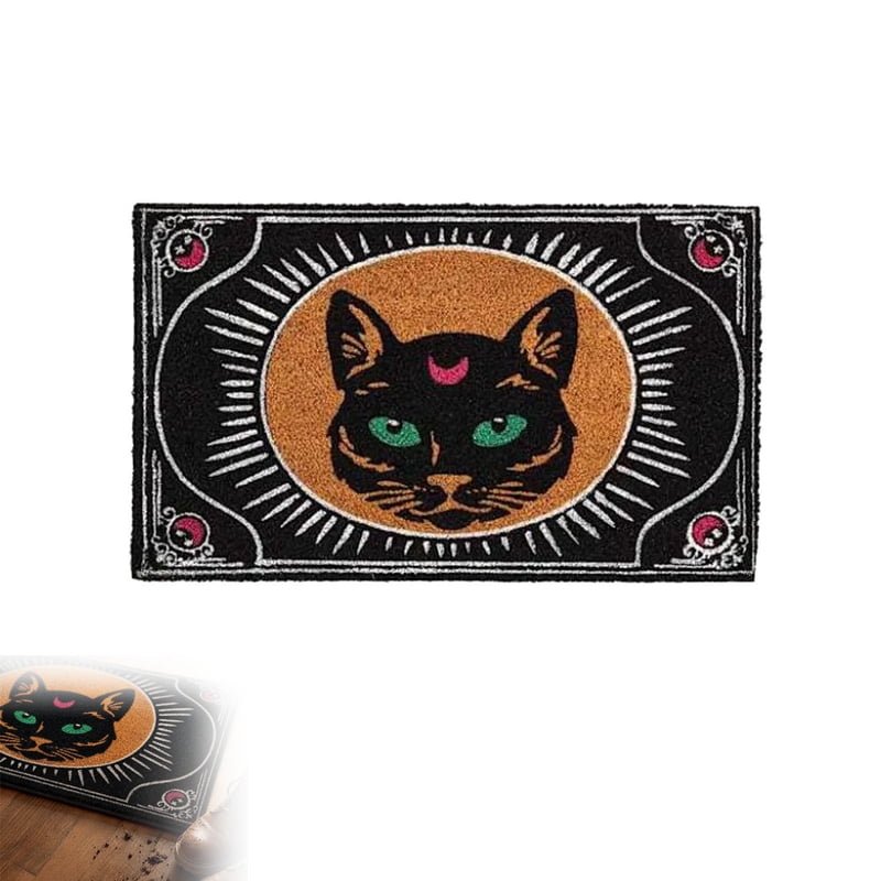 Halloween Doormat Vintage Witch Theme Entryway Mat with Green Eyes - Variation D