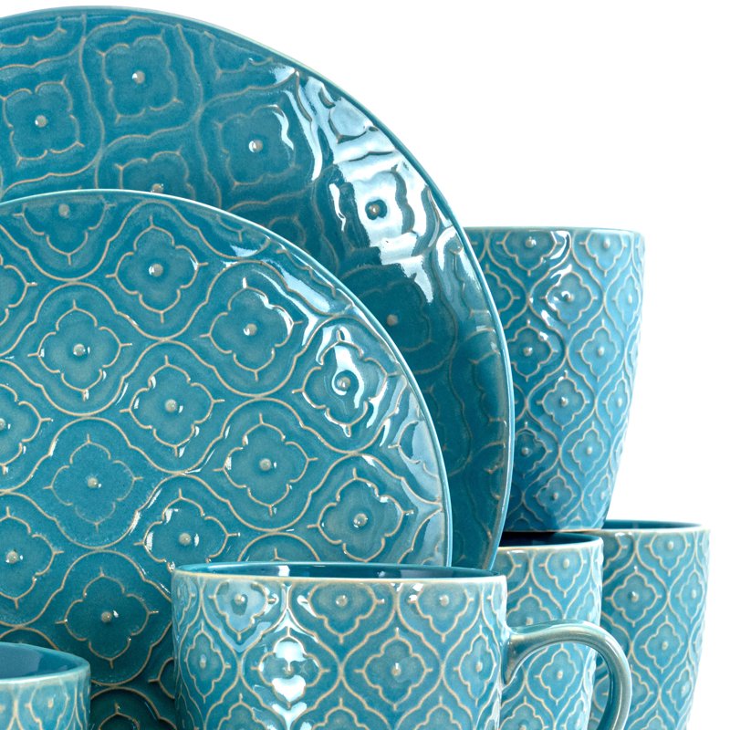 Aqua Lily 16-Piece Stoneware Dinnerware Set for 4