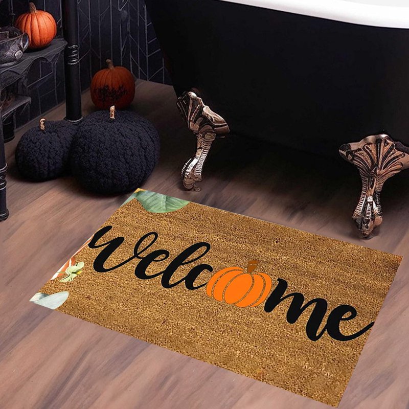 Halloween Pumpkin Area Rug - Black & Yellow Non-Slip Floor Mat, 19.67x31.49 Inch - Variation M