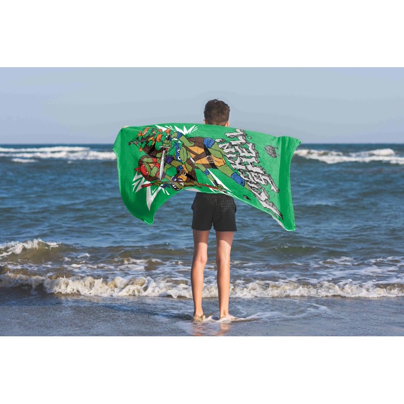 Teenage Mutant Ninja Turtles Kids Beach Towel - 28x58 Inches, Green Cotton