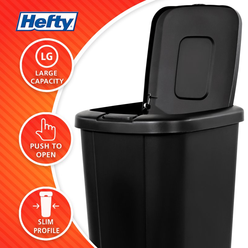 13.3 Gallon Kitchen Trash Can with Touch Top Lid - Black