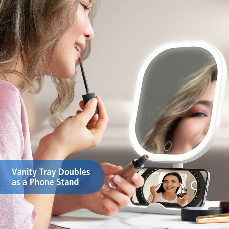 LED Makeup Mirror with Rechargeable Lights & Storage Tray