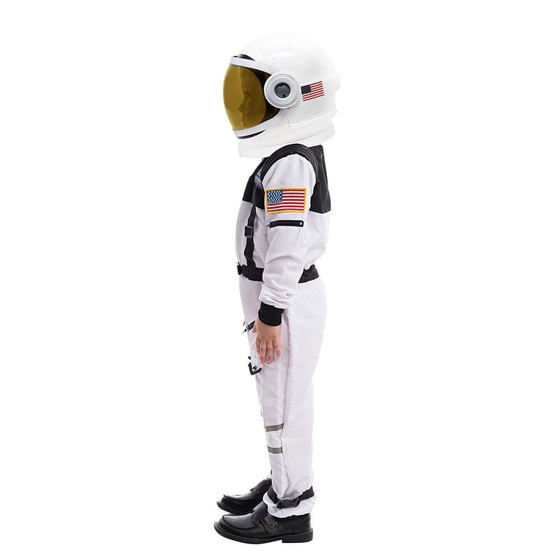 Kids Astronaut Costume with Helmet - White, Medium (8-10 Years) for Halloween & Play
