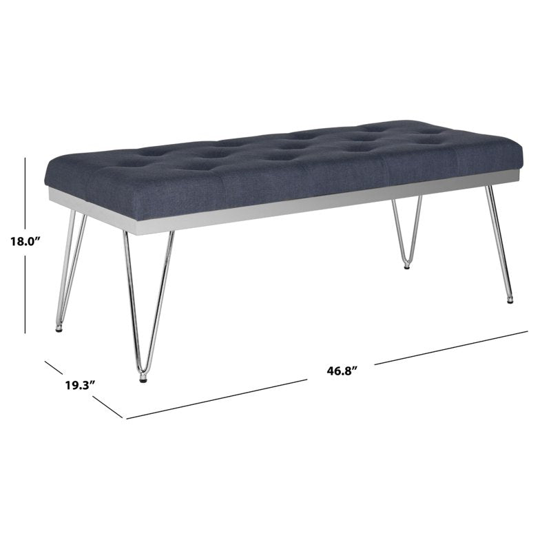Mid-Century Tufted Bench - Navy/Chrome