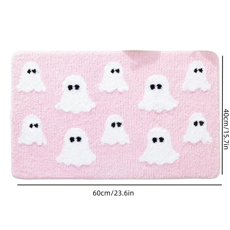 Halloween Ghost Bath Mat Pink 23.6x15.7in Faux Fur Rug with Secure Grip - OVFUIZ Irregular Variant