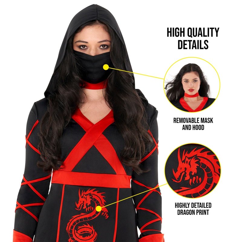 Red Dragon Ninja Playsuit Halloween Costume for Women - Size S