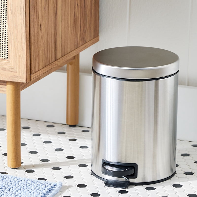 1.3 Gallon Stainless Steel Bathroom Wastebasket with Removable Liner