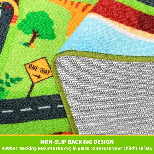 Kids Carpet Playmat Rug,59"X39.4" Dinosaur Car Rugs for Kids Toy Cars,Non Slip Dino Safari Road Map Kid Rug for Playroom Bedroom Boys,Kid Play Mat Road Carpet,Track Rug Car Play Carpet for Kids