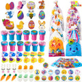 JOYIN 72 Pcs Easter Party Favors Set, 12 Packs Assorted Goody Bags with Rings/Sticker, Foam Stickers, Stampers for Kids Gift, Easter Egg Hunt, Basket Stuffers