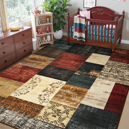 Tepook Modern Area Rug for Living Room, 6x9 Geometric Large Rugs for Bedroom, Washable Patchwork Rug Indoor Non-Slip Throw Carpets for Dining Room Office Farmhouse Home Decor, Multi