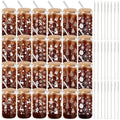 Acellegic 24 Pack Winter Glass Cups Gifts 16 oz Snowflake Glass Tumblers with Lids Straws Brushes Winter Christmas Coffee Cups for Women Men Employee Coworkers Holiday Party Favors (Fresh Style)