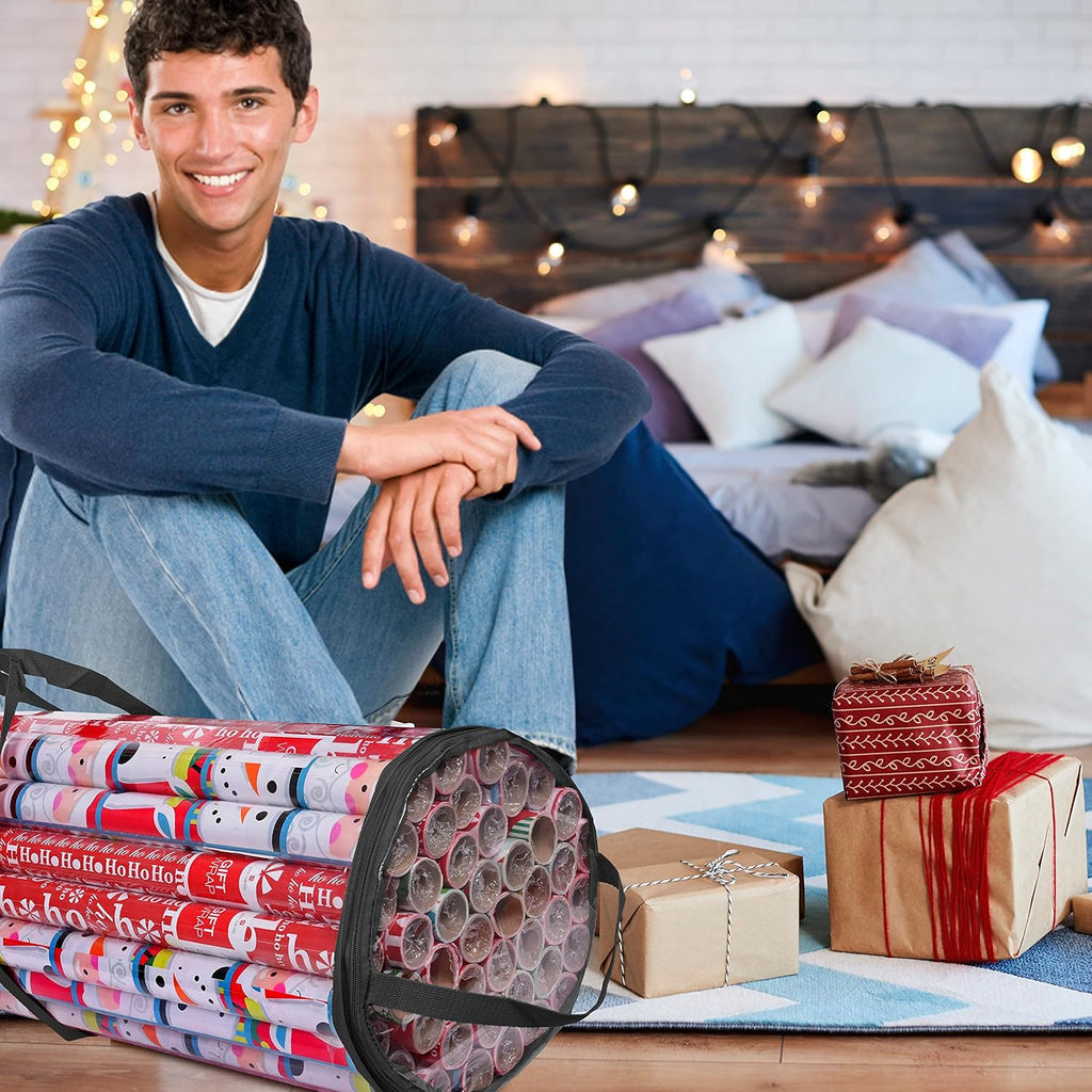 Primode Wrapping Paper Storage Bag - Heavy Duty Organizer for 24 Rolls | Fits 40-Inch Long Rolls (Black)