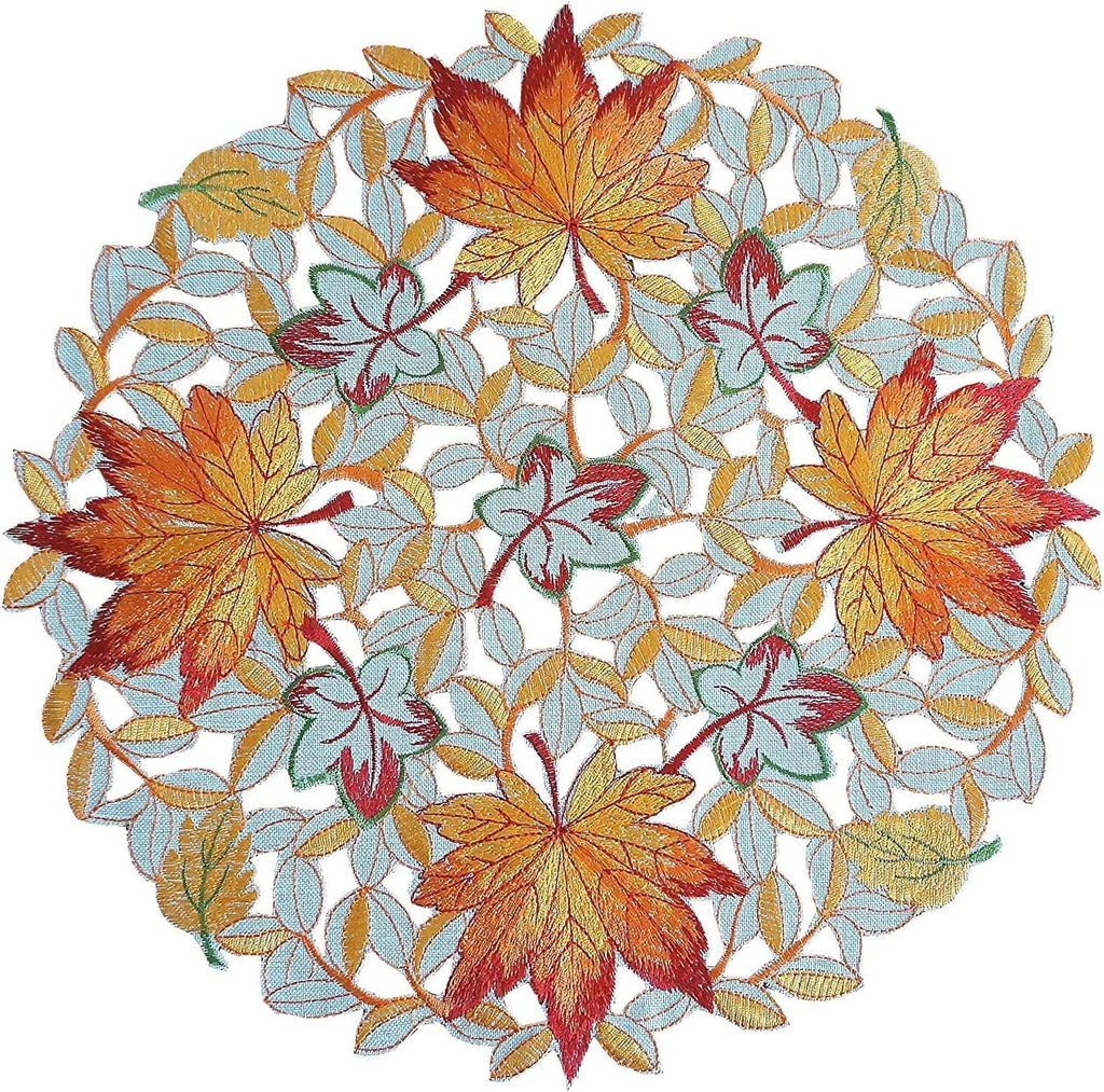 GRANDDECO Thanksgiving Harvest Table Runner Embroidered Cutwork Maple Leaves Dresser Scarf Table Cover Autumn Or Fall Decorations (Placemat 14" Set of 2)
