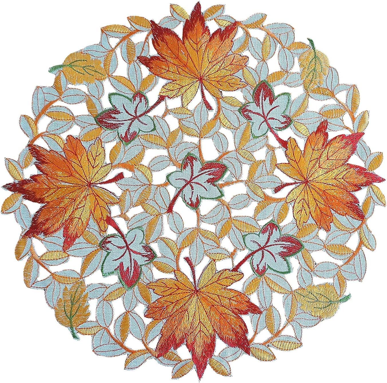 GRANDDECO Thanksgiving Harvest Table Runner Embroidered Cutwork Maple Leaves Dresser Scarf Table Cover Autumn Or Fall Decorations (Placemat 14" Set of 2)