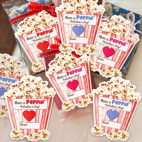 KATINAT Have a Poppin Valentines Day Sticker, Valentines Day Cards for Kids, Popcorn Valentine Stickers, Preschool Class Party Favor Treat, Boys, Girls, Popcorn and String Not Included (24pcs)