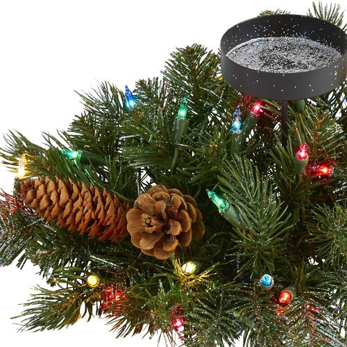Nearly Natural 20-Inch Flocked Christmas Pine Candelabrum - 35 Multicolored Lights & Pine Cones