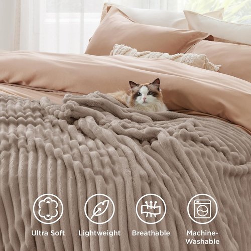 Bedsure GentleSoft Light Brown Throw Blanket - Cozy Fleece Couch Blanket, 50x60 Inches