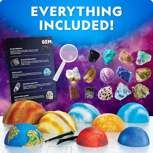National Geographic Ultimate Space Gemstone Dig Kit - 8 Planet-Shaped Bricks with 16 Real Gems for Kids