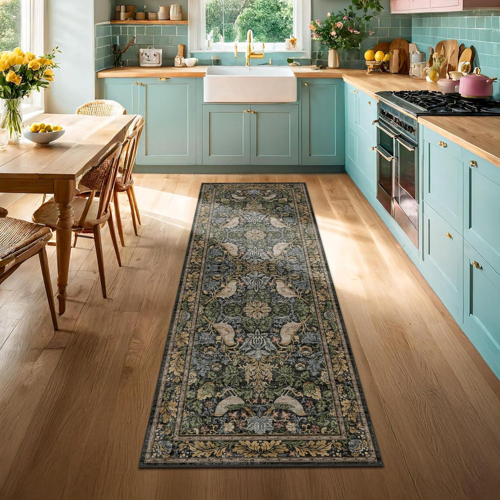 Skiennix Floral Kitchen Runner Rug - 2x6 Non-Slip Washable Design for Hallway, Bathroom & Entryway
