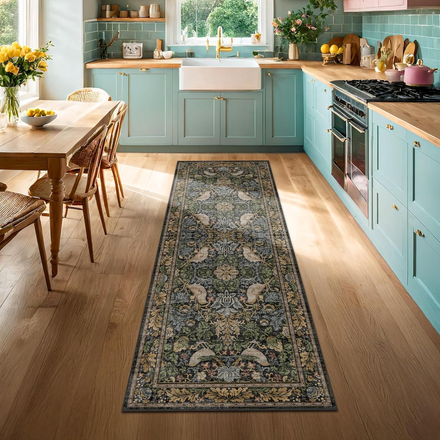 Skiennix Floral Kitchen Runner Rug - 2x6 Non-Slip Washable Design for Hallway, Bathroom & Entryway