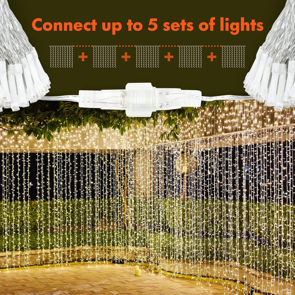 Twinkle Star 300 LED Curtain String Lights - 8 Modes Fairy Lights for Bedroom & Events | Warm White