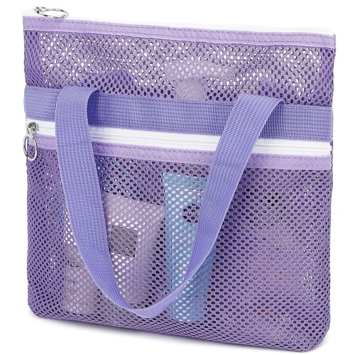 GYEUKHAM Mesh Shower Caddy Portable Shower Bag for Travel, Gym, Camping – Quick-Dry Hanging Toiletry Organizer with Zipper Pockets for Bathroom Essentials,Purple