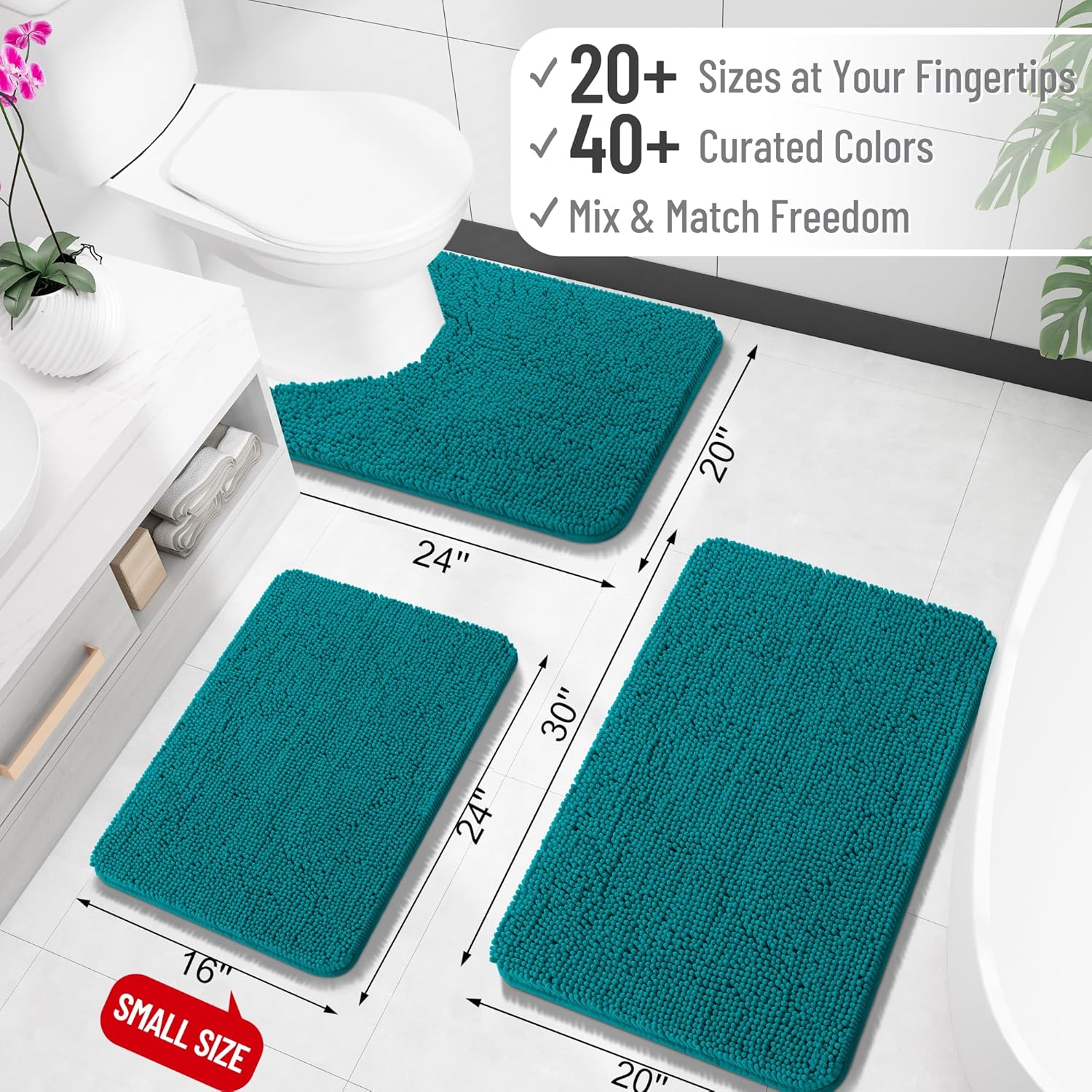 OLANLY Bathroom Runner Rugs - Soft Absorbent Chenille Bath Mats | Quick-Dry, Machine Washable, 47x24, Deep Lake