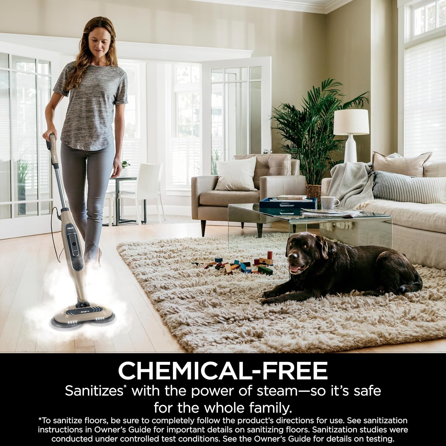 Shark S7001 Mop - 3 Steam Modes & LED Headlights for Hard Floors | 4 Washable Dirt Grip Pads, Gold