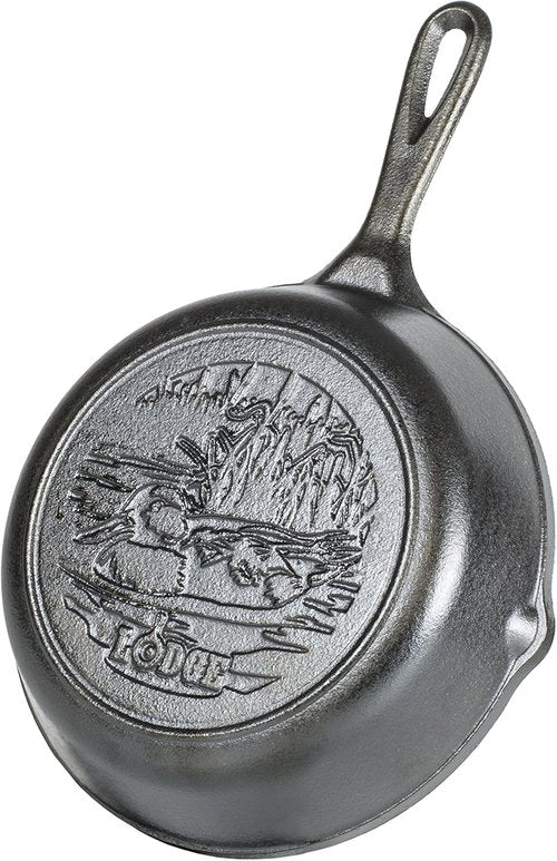 Lodge Wildlife Series Cast Iron Skillet - Duck Scene Design, 8-Inch, Black Finish