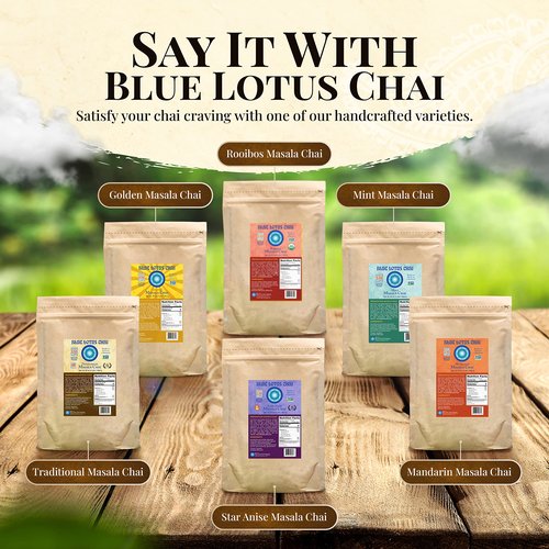 Blue Lotus Chai - Star Anise Masala Chai - Makes 530 Cups - 1 Pound Bulk Bag Masala Spiced Chai Powder with Organic Spices - Instant Indian Tea No Steeping - No Gluten